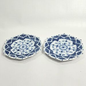 2 Andrea by Sadek 6"  Blue White Fluted Full Lace Saucer with Double Lace Border